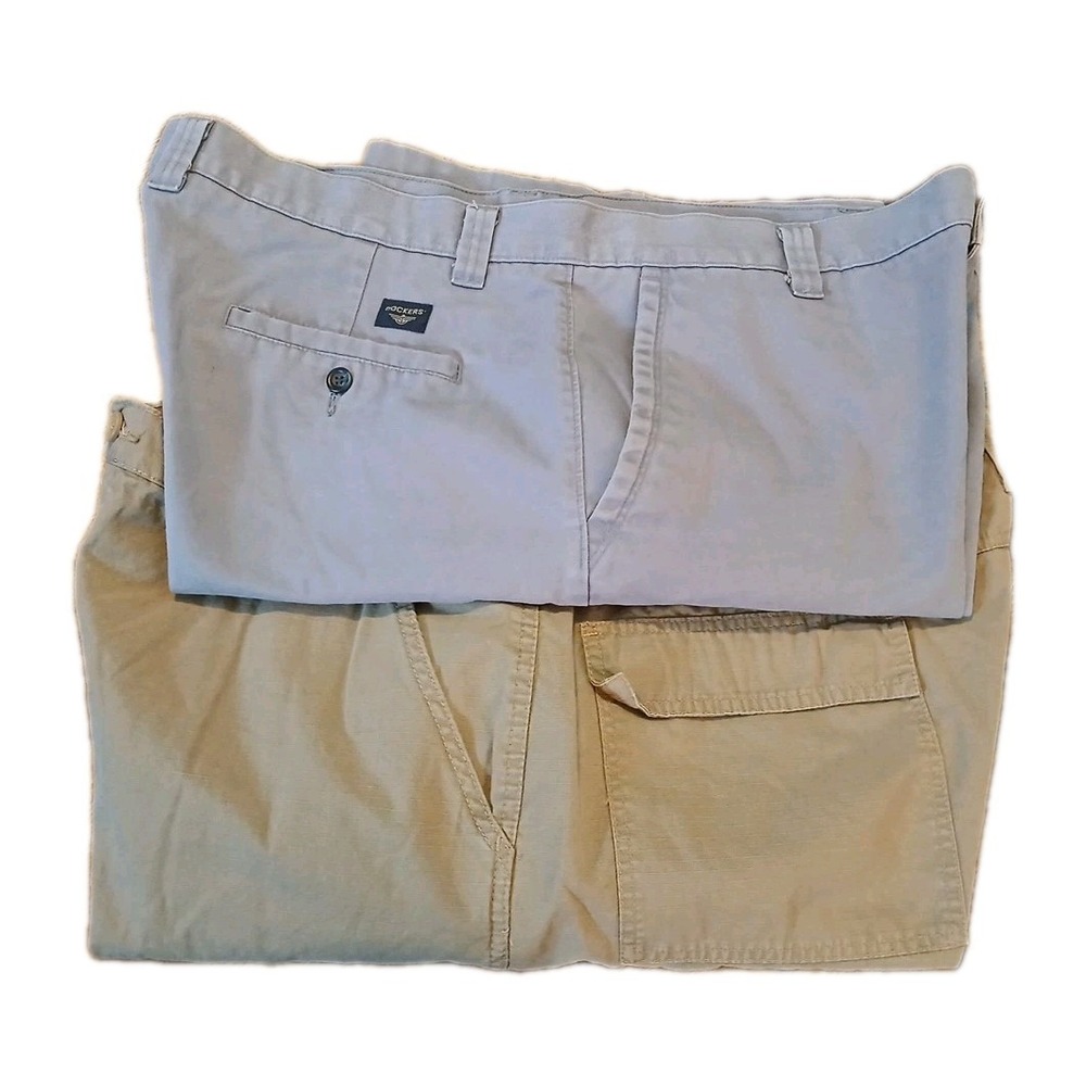 Dockers Wrangler Lot of 2 Pairs Men's Gray Khaki Shorts Sz W42 & 42 Cotton READ - Picture 2 of 16